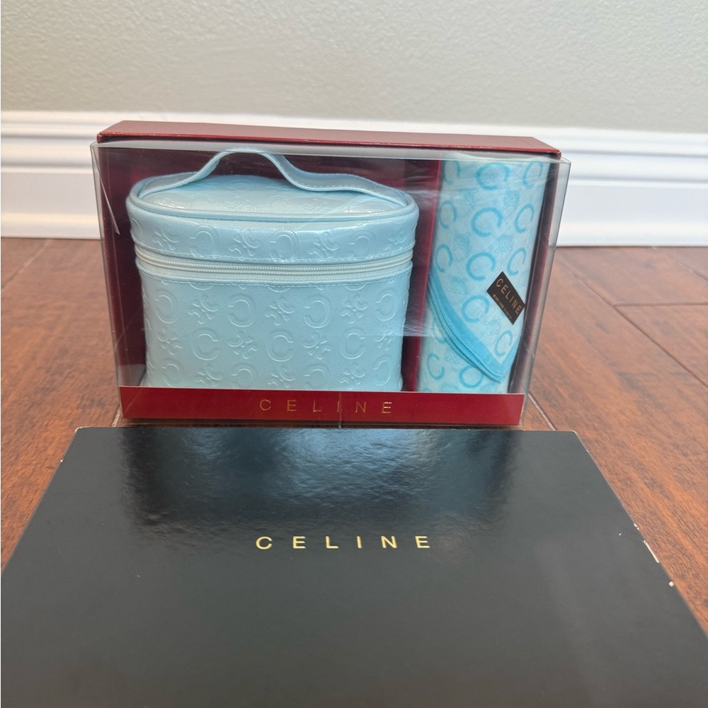Celine Vanity Mini Pouch Bag Macadam Light Patent Blue Vintage